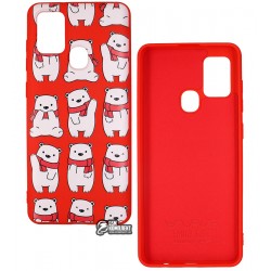 Чехол для Samsung A217 Galaxy A21s, WAVE Fancy Case, софттач силикон, bears with a scarf/red