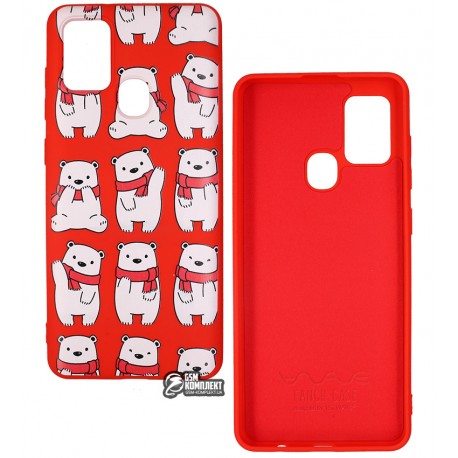 Чехол для Samsung A217 Galaxy A21s, WAVE Fancy Case, софттач силикон, bears with a scarf/red Чехол для Samsung A217 Galaxy A21s, WAVE Fancy Case, софттач силикон, bears with a scarf/red