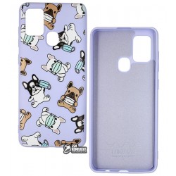 Чехол для Samsung A217 Galaxy A21s, WAVE Fancy Case, софттач силикон, dogs with a mask/light purple