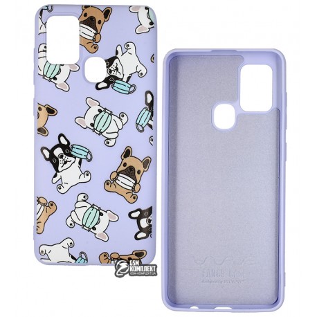 Чехол для Samsung A217 Galaxy A21s, WAVE Fancy Case, софттач силикон, dogs with a mask/light purple