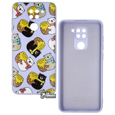 Чехол для Xiaomi Redmi Note 9, WAVE Fancy Case, софттач силикон, bears with a barrel of honey/light purple Чехол для Xiaomi Redmi Note 9, WAVE Fancy Case, софттач силикон, bears with a barrel of honey/light purple