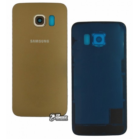 Задняя панель корпуса для Samsung G925F Galaxy S6 EDGE, золотистый, со стеклом камеры, 2.5D