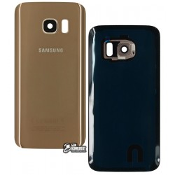 Задняя панель корпуса для Samsung G930 Galaxy S7, G930F Galaxy S7, G930FD Galaxy S7 Duos, золотистый, со стеклом камеры