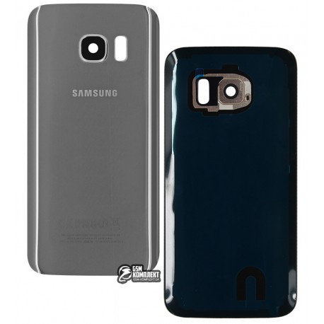 Задняя панель корпуса для Samsung G930 Galaxy S7, G930F Galaxy S7, G930FD Galaxy S7 Duos, серебристый, со стеклом камеры