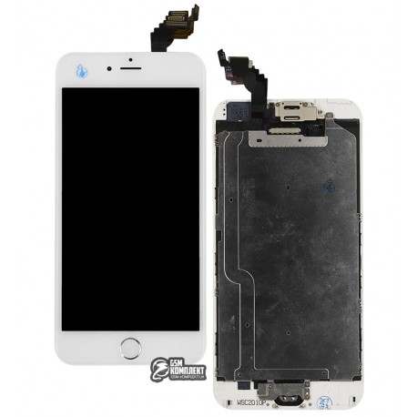 Дисплей iPhone 6 Plus, белый, с сенсорным экраном, с рамкой, AAA, Tianma, с шлейфом кнопки HOME, с камерой, с динамиком