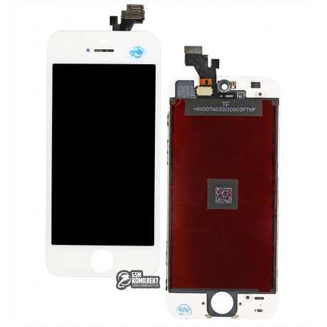 Дисплей iPhone 5, белый, с сенсорным экраном, с рамкой, AAA, Tianma, с пластиками камеры и датчика приближения