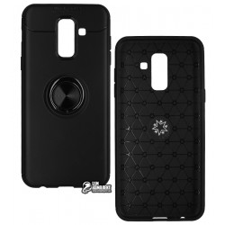 Чохол для Samsung A605 Galaxy A6 Plus (2018), Auto Focus, силіконовий, з кільцем держателем, чорний