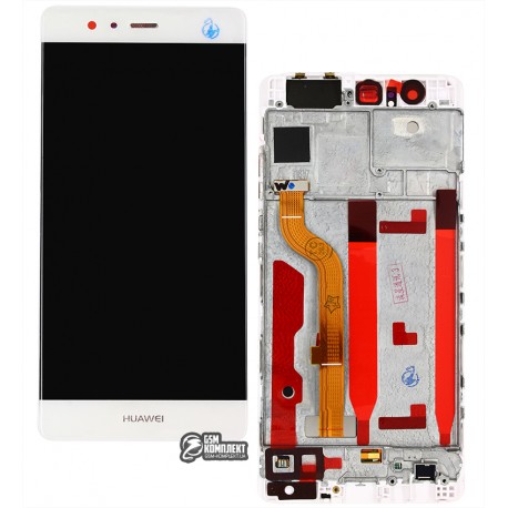 Дисплей Huawei P9, белый, с тачскрином, с рамкой, оригинал (переклеено стекло), EVA-L09 (Single SIM); EVA-L19, EVA-L29 (Dual SIM)