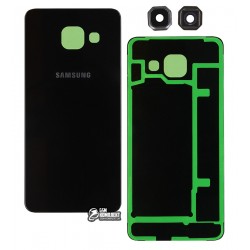 Задня панель корпусу Samsung A310 Galaxy A3 (2016), черная, со стеклом камеры