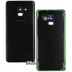 Задняя панель корпуса Samsung A730F Galaxy A8+ (2018), A730F/DS Galaxy A8+ (2018), черный, со стеклом камеры