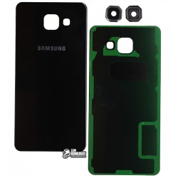 Задня панель корпусу Samsung A510F Galaxy A5 (2016), чорна, зі склом камери