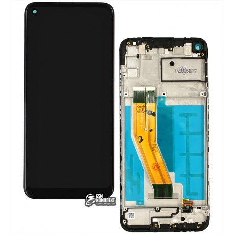 Дисплей Samsung A115 Galaxy A11, черный, с тачскрином, с рамкой, оригинал (переклеено стекло)