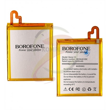 Аккумулятор Borofone HB396481EBC для Huawei Honor 5X, Y6 II, CAM-L21, Li-Polymer, 3,8 В, 3100 мАч