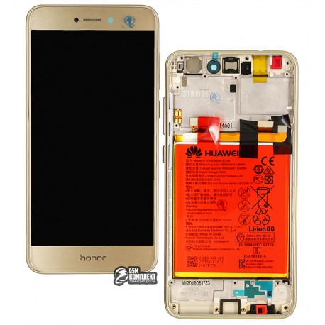Дисплей Huawei Honor 8 Lite, золотистий, з сенсорним екраном, з рамкою, з акумулятором, лого Honor, Original, сервісна упаковка, PRA-LA1, PRA-LX2, PRA-LX1, PRA-LX3, # 02351DWK / 02351DWM / 02351DWR / 02351UYF