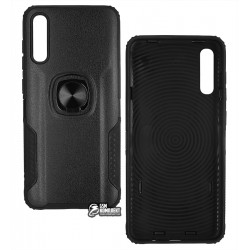 Чохол для Samsung A705 Galaxy A70, Leather Design Case With Ring, силікон-пластик, чорний