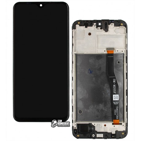 Дисплей для Samsung M205 Galaxy M20, чорний, з сенсорним екраном, з рамкою, оригінал (PRC), оригінал glass