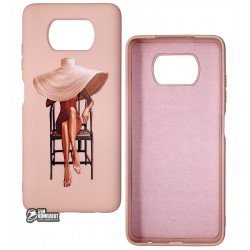 Чехол для Xiaomi Poco X3, ART Lady with Hat, силиконовый, пудровый Чехол для Xiaomi Poco X3, ART Lady with Hat, силиконовый, пудровый