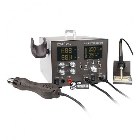Паяльная станция термовоздушная BAKU BA-9305L фен, паяльник, блок питания 30V, 5A, USB 5V, 2A, цифровая индикация с ЖК дисплеем