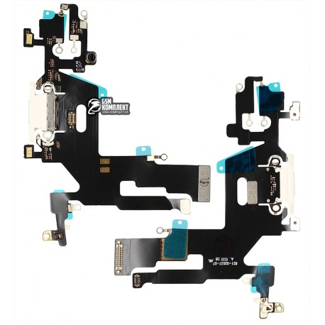 Шлейф iPhone 11, коннектора зарядки, коннектора наушников, белый, с микрофоном