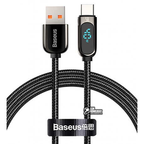 Кабель Type-C - USB, Baseus Display Fast Charging Data Cable, 5A, 1 метр, черный