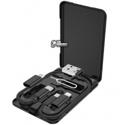 Кабель Micro-USB+Lightning+Type-C - USB, 3в1, Hoco U86 Treasure, с кейсом, до 3 Ампер, 0.25 м, короткий, черный