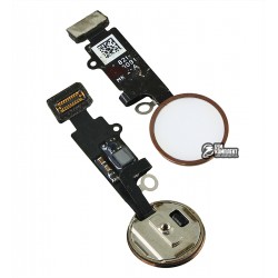 Шлейф для iPhone 7, iPhone 7 Plus, кнопки меню, розовый, золотистый, с пластиком