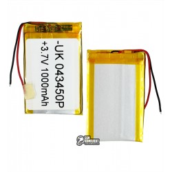 Акумулятор універсальний, 52 мм, 33 мм, 4 мм, Li-ion, 3,7 В, 1000 мАг 043450P Акумулятор універсальний, 52 мм, 33 мм, 4 мм, Li-ion, 3,7 В, 1000 мАг 043450P