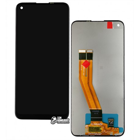 Дисплей Samsung A115 Galaxy A11, черный, с тачскрином, оригинал (переклеено стекло)