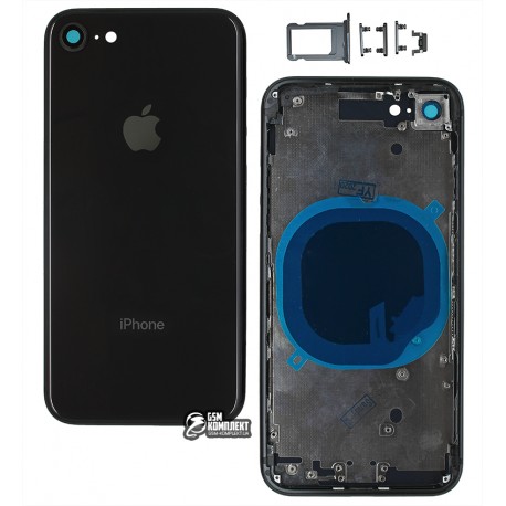 Корпус для iPhone 8, черный, с держателем SIM-карты, с боковыми кнопками