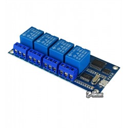 Модуль на 4 реле с управлением через USB / UART, 5V, коммутируемая нагрузка 10A 250VAC