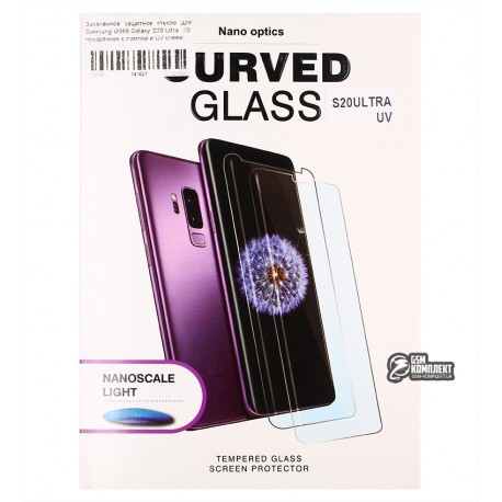 Закаленное защитное стекло для Samsung G988 Galaxy S20 Ultra, 3D, прозрачное с лампой и UV клеем
