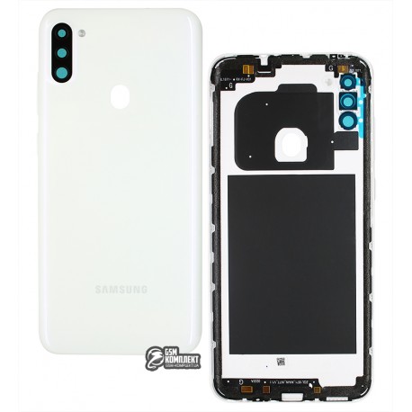 Задняя панель корпуса Samsung A115 Galaxy A11, белый, со стеклом камеры