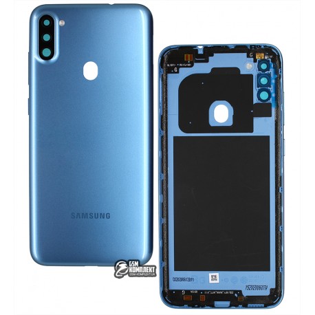 Задня панель корпусу Samsung A115 Galaxy A11, синій, з склом камеры