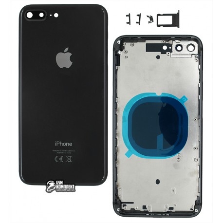 Корпус для iPhone 8 Plus, черный, с держателем SIM-карты, с боковыми кнопками