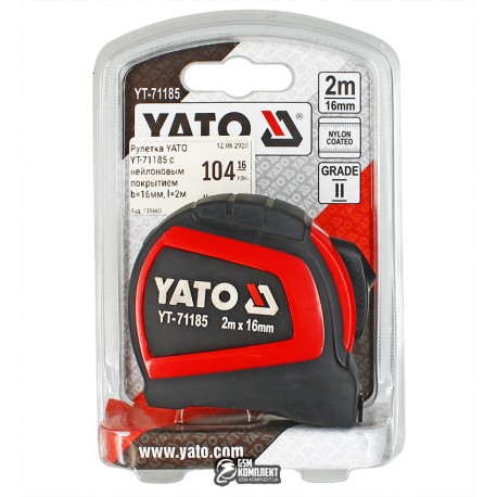 Рулетка YATO YT-71185 с нейлоновым покрытием b=16мм, l=2м
