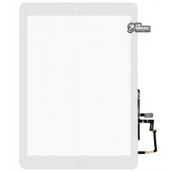 Тачскрін для планшета iPad Air (iPad 5), A1474, A1475, A1476, зі шлейфом, з кнопкою HOME, білий