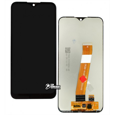Дисплей для Samsung A015 Galaxy A01, чорний, з широким коннектором, з сенсорним екраном, оригінал (переклеєне скло)