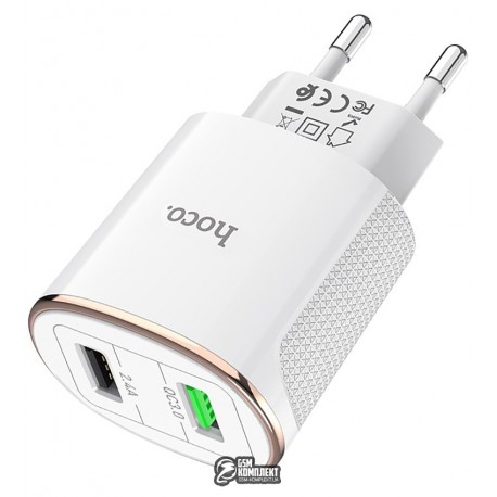 Сетевое зарядное устройство Hoco C60A Prestige 2USB (2.4A + QC3.0), белое