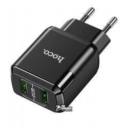 Сетевое зарядное устройство HOCO N6 Charmer dual port QC3.0, черное