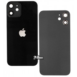 Задняя панель корпуса Apple iPhone 12 Mini, черная, со стеклом камеры Задняя панель корпуса Apple iPhone 12 Mini, черная, со стеклом камеры