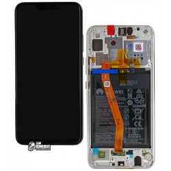 Дисплей для Huawei Nova 3i, P Smart Plus, білий, з акумулятором, з сенсорним екраном, з рамкою, оригінал, service pack box, (02352BUK)