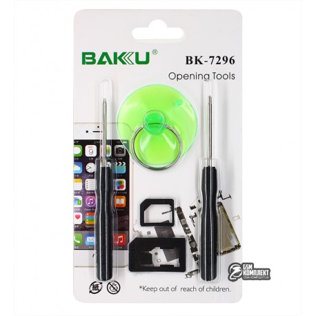 Набор инструментов BAKU BK-7296 для iPhone (отвертки: +1.3, pentalobe 0.8, Nano-sim адаптер, присоска)