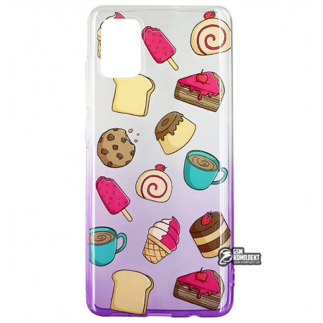 Чехол для Samsung A515 Galaxy A51WAVE Sweet & Acid, силикон, (white/purple/cake)