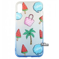 Чехол для iPhone X / Xs, WAVE Sweet & Acid, силикон, (white/blue/palm)