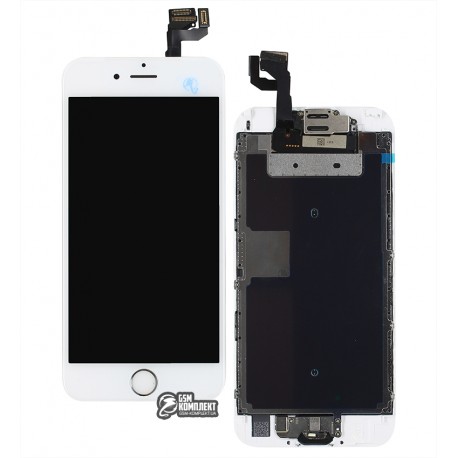 Дисплей iPhone 6S, белый, с сенсорным экраном, с рамкой, AAA, Tianma, с шлейфом кнопки HOME, с камерой, с динамиком