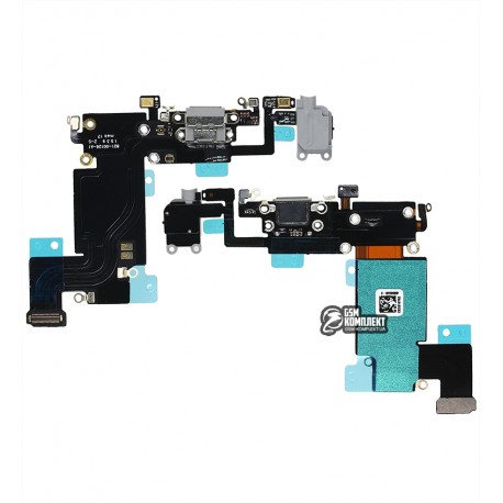 Шлейф для iPhone 6S Plus, коннектора зарядки, коннектора наушников, черный, с компонентами, с микрофоном, High Copy