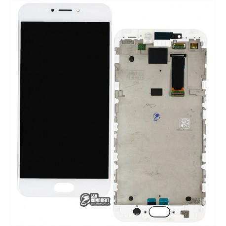 Дисплей для Meizu MX6, белый, с сенсорным экраном, с рамкой, оригинал, M685H