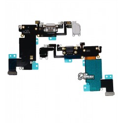 Шлейф для iPhone 6S Plus, коннектора наушников, коннектора зарядки, серый, с микрофоном, с компонентами, AAA Шлейф для iPhone 6S Plus, коннектора наушников, коннектора зарядки, серый, с микрофоном, с компонентами, AAA