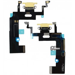 Шлейф iPhone XR, коннектора зарядки, желтый, с микрофоном, China quality