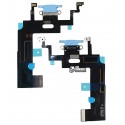 Шлейф iPhone XR, коннектора зарядки, синій, з мікрофоном, China quality
